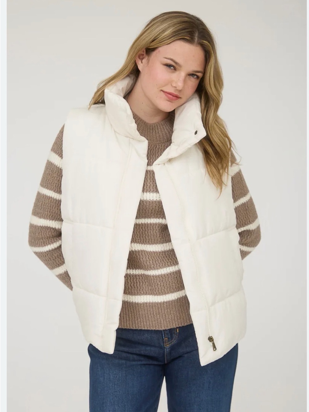 Madden Girl Whisper White Zip-Up Puffer Vest